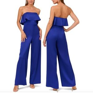Liv Foster Women’s Size 14 Jumpsuit Royal Sapphire Strapless Wide-Leg Satin NWT